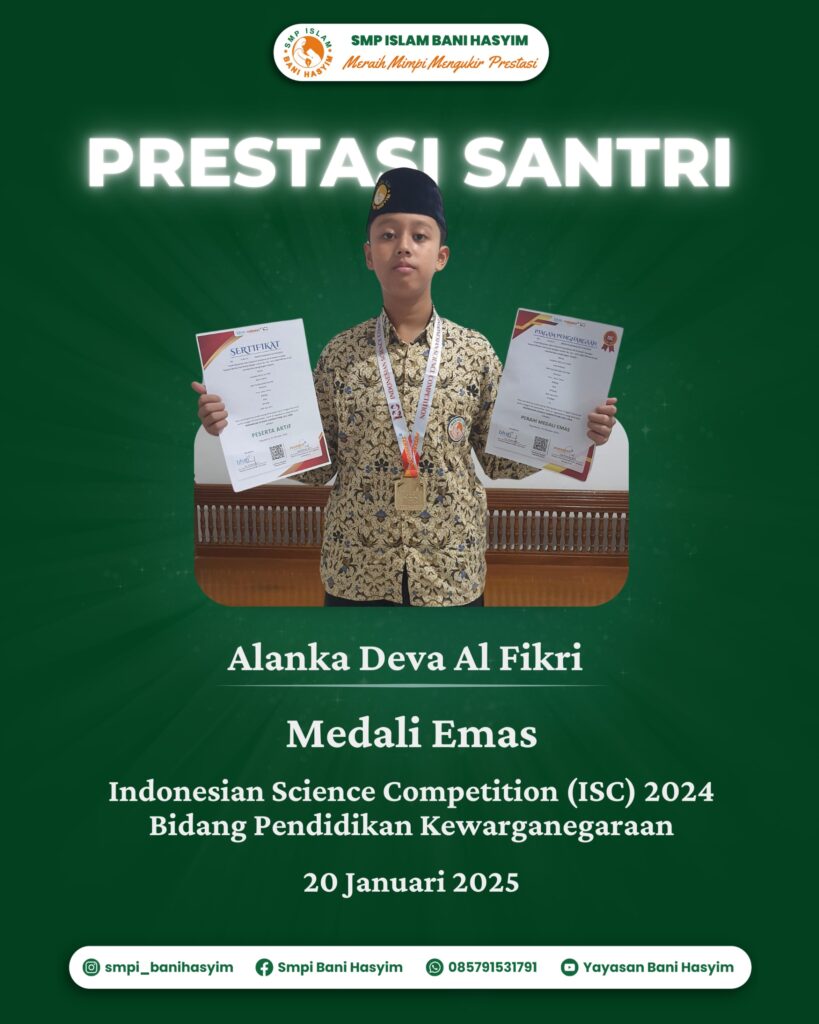 Alanka Deva Siswa SMP Islam Bani Hasyim Raih Medali Emas di Indonesia Science Competition 2024